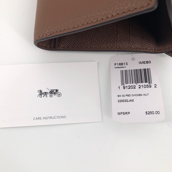 COACH Tri-Fold Checkbook Wallet Saddle Brown - Picture 5 of 8